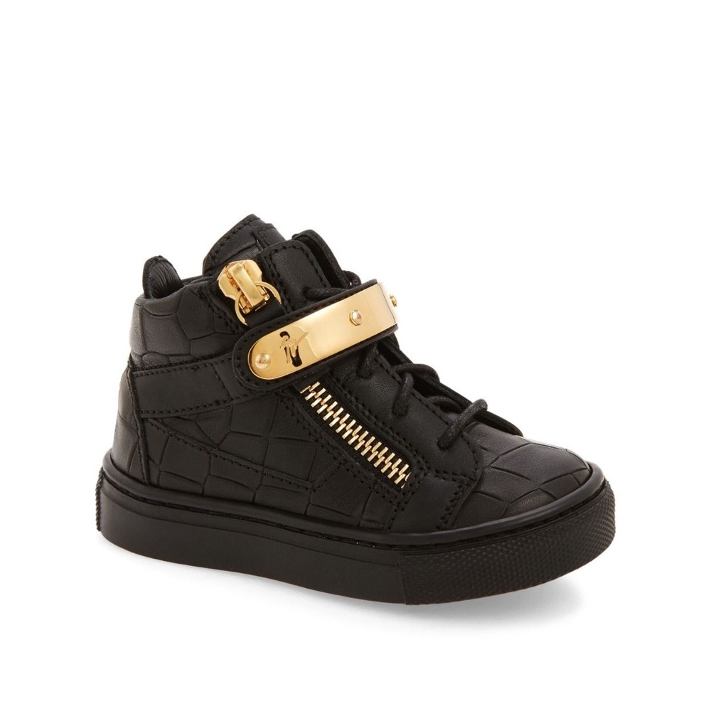 Infant Giuseppe Zanotti Black & Gold Leather High Tops